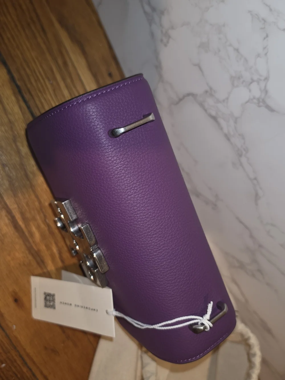 Tory Burch Purple Pebbled Leather Eleanor Crossbody with Silver Logo